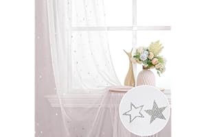 WUBODTI White Sheer Star Curtains Kids Room 2 Panels, Extra Long Rod Pocket Space Voile Curtain Drapes for Boys Girls Bedroom Living Room Nursery Baby Twinkle Window Treatments 39 x 106 Inch