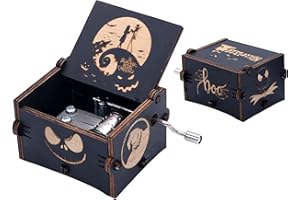 Ddjbdb Happy Halloween Nightmare Christmas Wooden Music Box Engraved Hand Crank Musical Box Gifts for Valentine's Day Christmas Birthday Thanksgiving Days Black