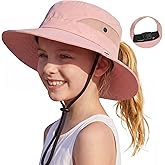 Zando Ponytail Hole Kids Sun Hat Adjustable Girls Beach Bucket Hat UPF 50+ Wide Brim Foldable Summer Cap Swim Fishing Safari