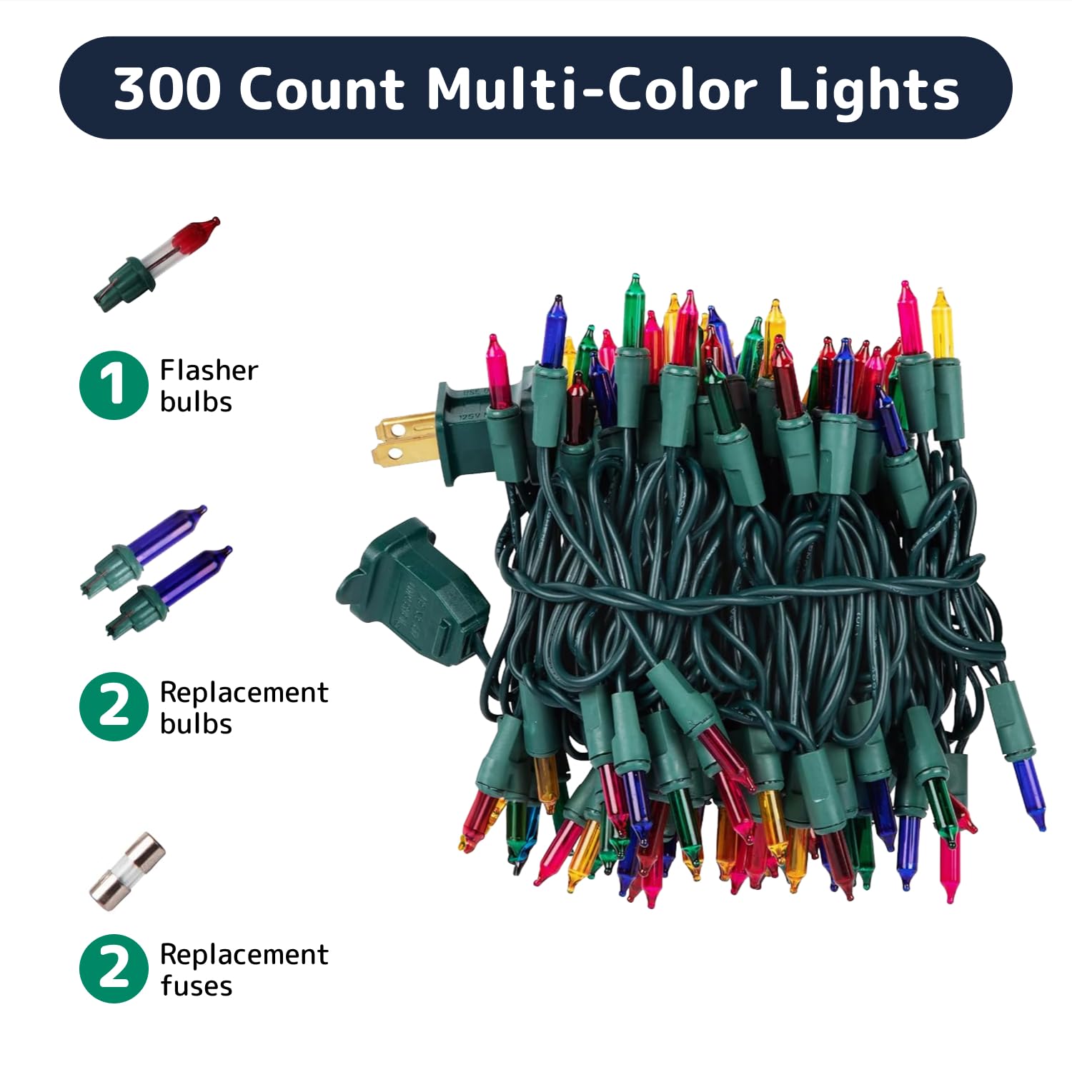 PREXTEX Multicolored Christmas Lights with Green Wire, 60 Feet, 300 Light, Twinkling Lights Indoor or Outdoor, String Twinkle Lighting for Christmas Tree Decorations