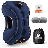 Inflatable Travel Pillow,Multifunction Travel Neck Pillow for Airplane to Avoid Neck and Shoulder Pain,Support Head,Neck,Used for Sleeping Rest, Airplane and Home Use,with Eye Mask, Earplugs,Blue