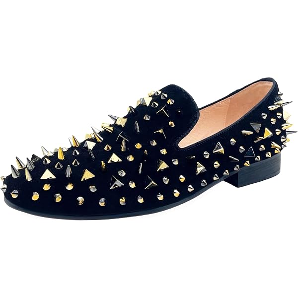 Amazon.com | FERUCCI Men Red Velvet Slippers Loafers Flat with Red Spikes  Rivets (6) | Loafers & Slip-Ons
