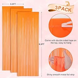 Voircoloria 3 Pack 3.3x8.2 Feet Orange Foil Fringe