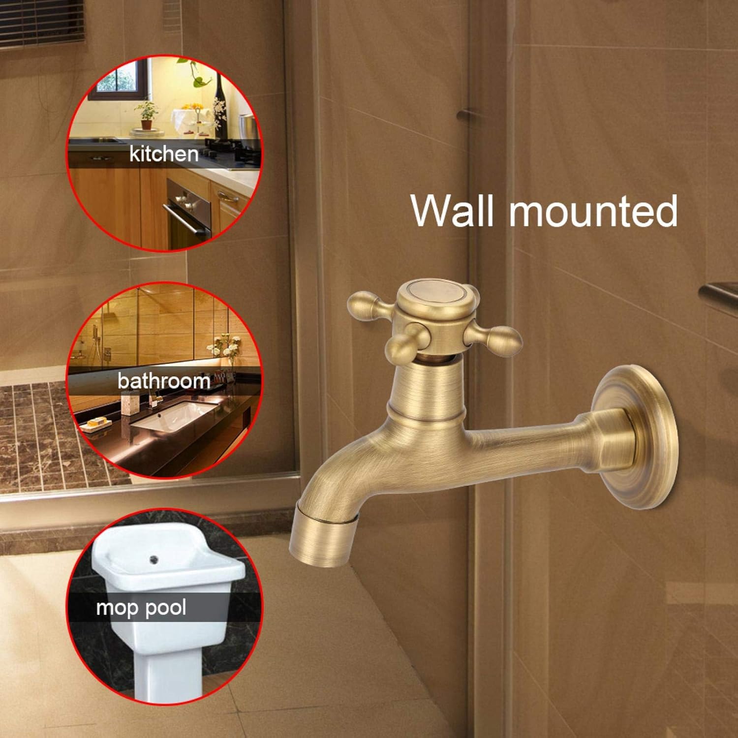 Demeras Brass Fauce Tap Lead High Arc Single Lever Faucet Antique Brass Taps Wall Mounted Vintage for Kitchen Sink (Long) - Image 4