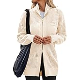 Women's Turtleneck Zip Up Cardigan Sweaters Oversized Drop Shoulder Long Sleeve Casual Solid Mesh Knit Jumper Tops