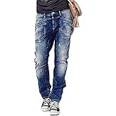 Flamingals Straight Leg High Waist Women's Jeans Wash Stitch Detail Vintage Denim Pants