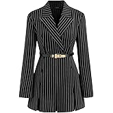 CIDER Blazer Dress Women Work Office Striped Split Button Collar Neck Mini Dress with Belt