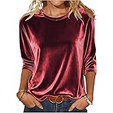 Velvet Tops for Women Holiday Plus Shirts Fitted Pullover Tops Dressy Casual Blouses Spring Fashion Clothes