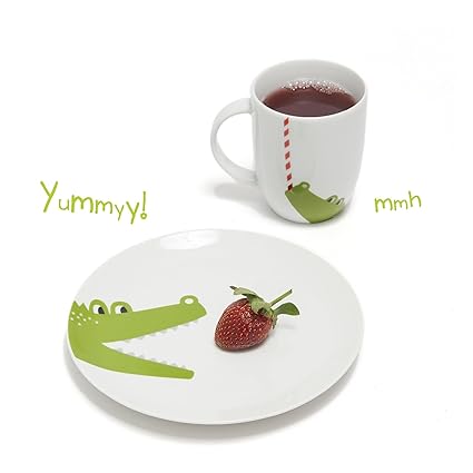 Julica Kindergeschirr Porzellan 2 teilig I zookids Kinder Geschirr Set I Kinderservice Porzellan im Geschenkkarton (Krokodil)