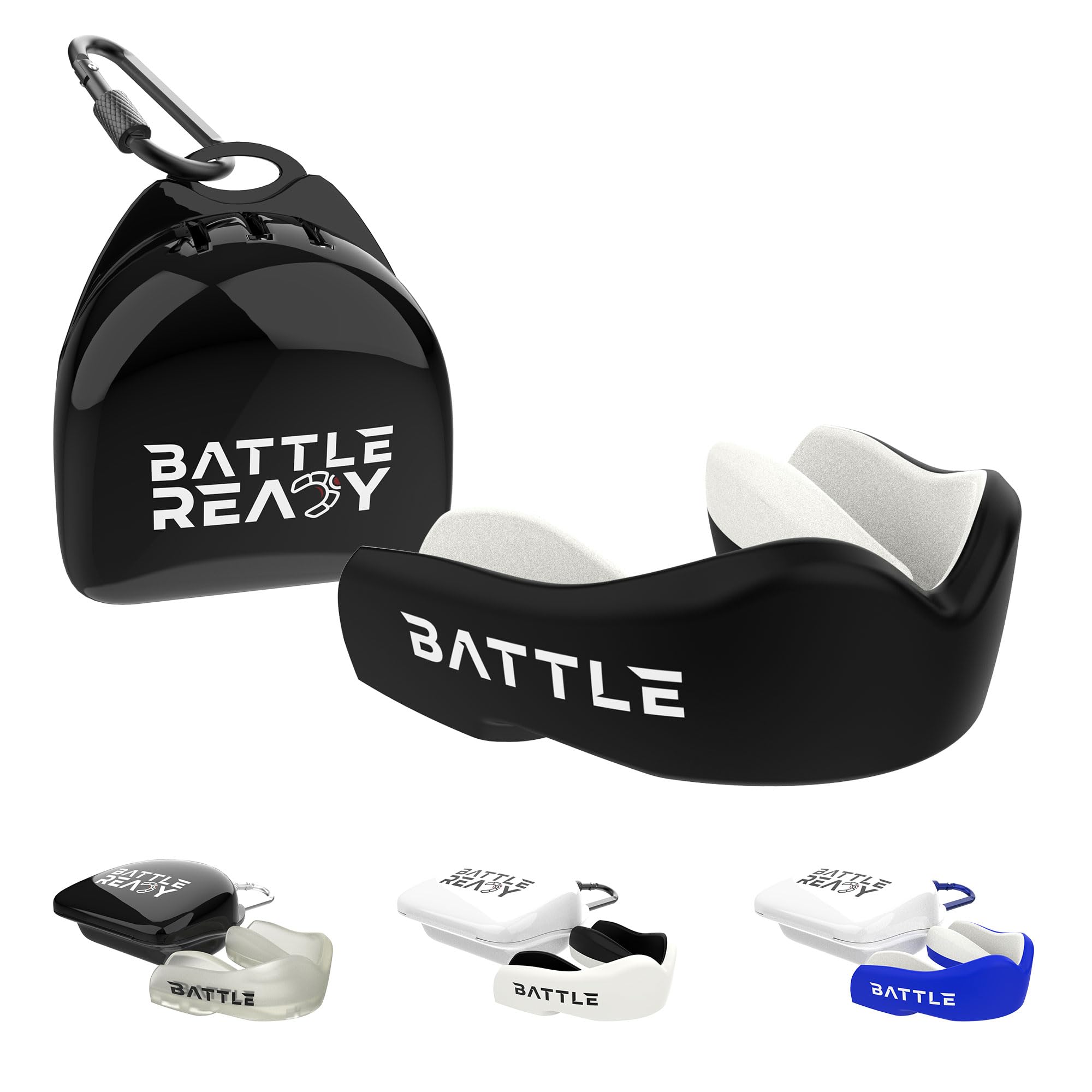 Battle Ready Mouthguard with Case, Adult and Kids, Gum Shield for Rugby, Hockey, MMA, Boxing, Lacrosse, Martial Arts, Football, Black, Junior Mouth Guard