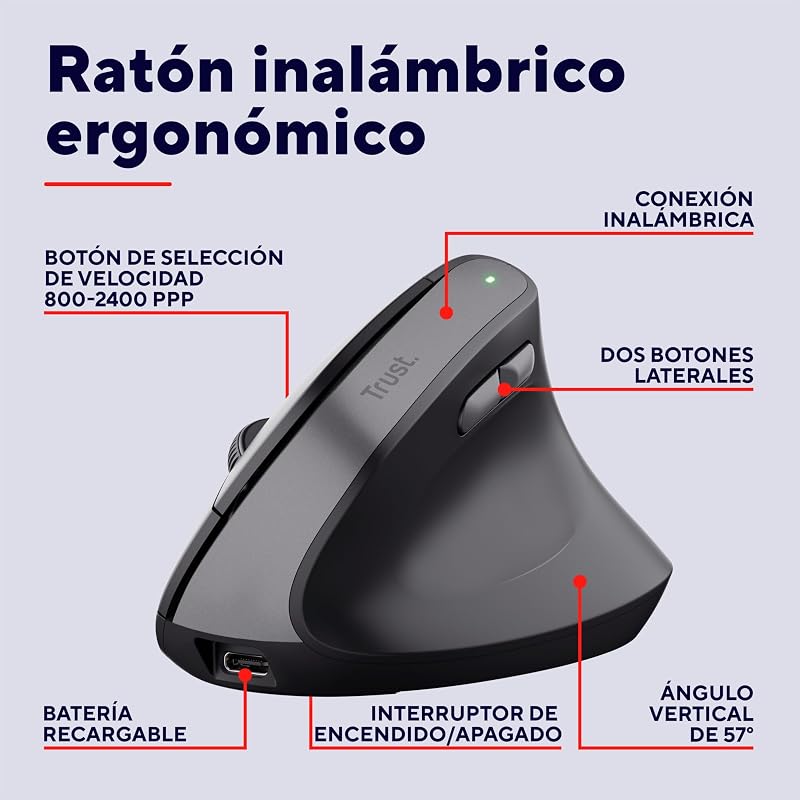 Yuno Ratón Vertical Inalámbrico, Ratón Ergonómico Recargable