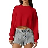 QINSEN Women's Mock Neck Cropped Sweater Long Sleeve Drop Shouler Oversized Knit Pullover Tops