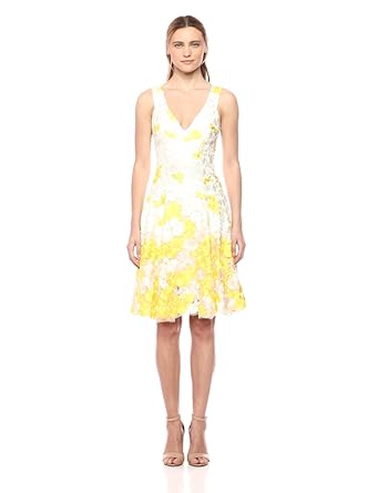Dress the Population Women's maya floral lace fit and flare dress