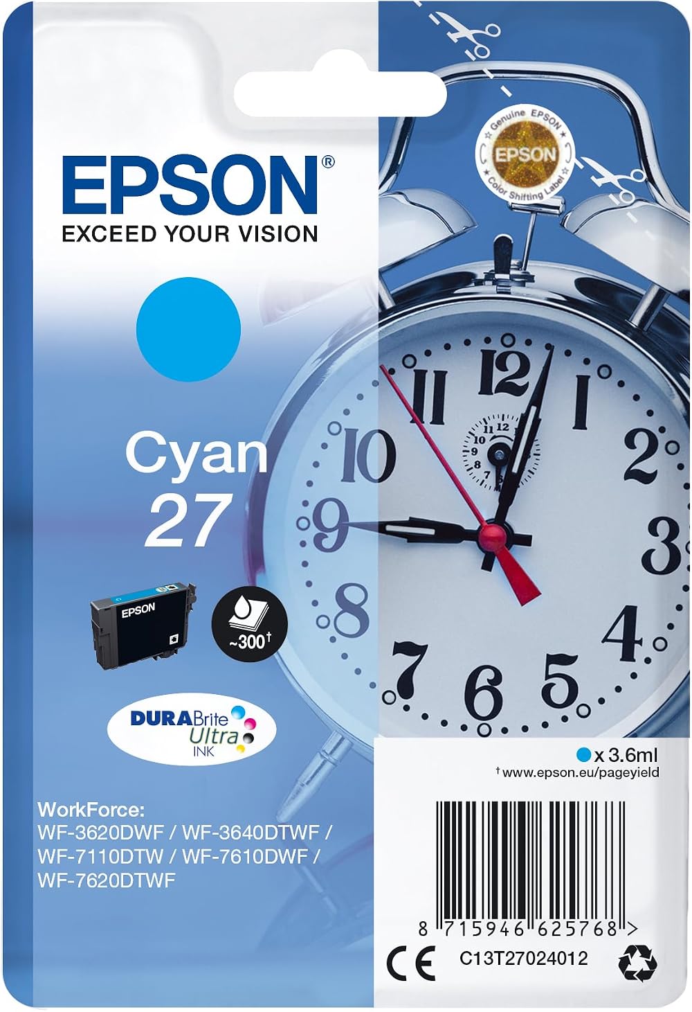 Epson 27 Cyan Ink Cartridge Standard Capacity DuraBrite Ultra Alarm Clock