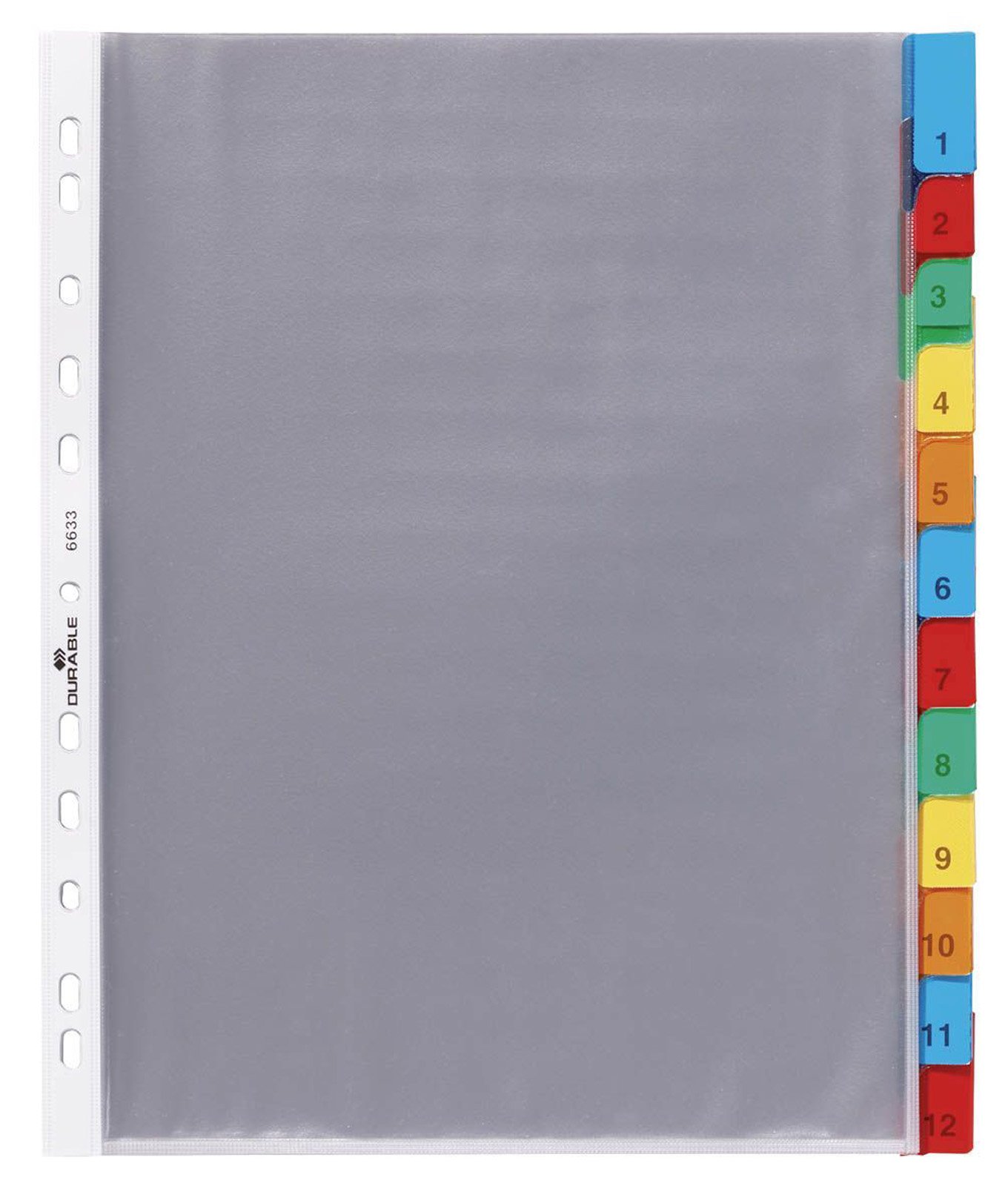 Durable 12 Part File Dividers for Lever Arch Files and Ring Binders - German Made Colour Coded Plastic Pocket Folder Wallets with 1-12 Numbered Card Tab Separators - A4