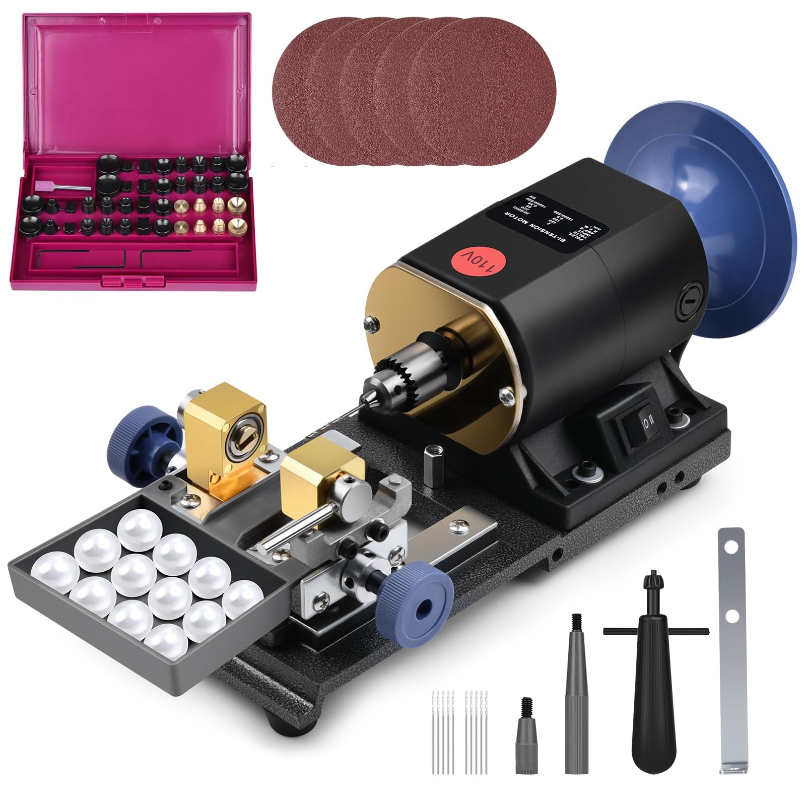 Photo 1 of 450W Pearl Drilling Machine, 500-15000 RPM Coral Driller Pearl Punching Machine, Power Rotary Tool for Sanding Drilling Polishing, Bead Drill 4" grinding wheel for Stones Crystals Jewelry Making 110V