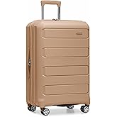 Traveler's Choice Pagosa Indestructible Hardshell Expandable Spinner Luggage, Latte Beige, 26-Inch Medium