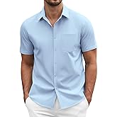 COOFANDY Men's Short Sleeve Casual Button Down Shirt Business Untucked Dress Shirts with Pocket