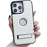 Dropcases Compatible with iPhone 16 Pro Max Case Luxury for Women,Crocodile Leather with Invisible Metal Kickstand and Logo View Design Protective Phone Cover for 16 Pro Max - 6.9 inch (White)