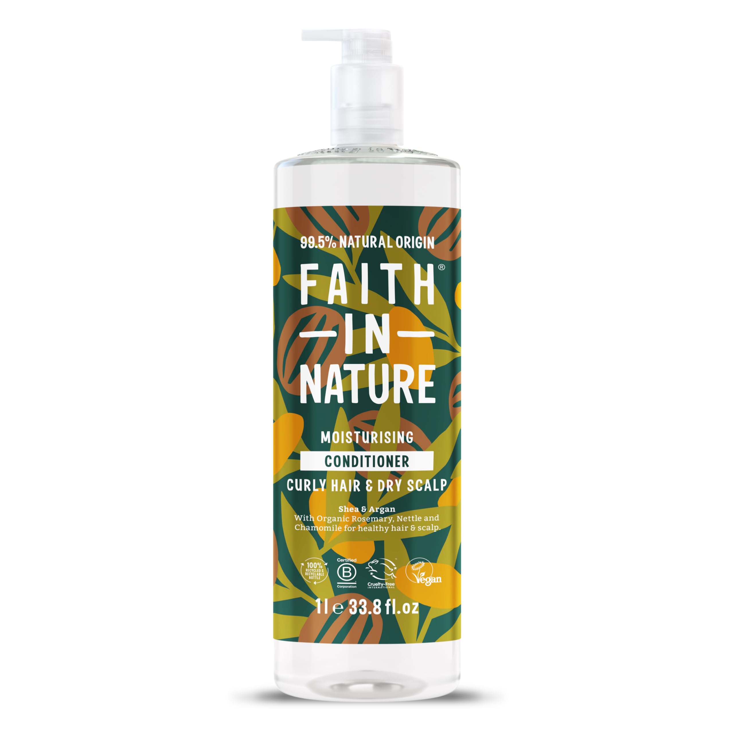 Faith In Nature 1L Natural Shea & Argan Conditioner, Moisturising for Curly Hair & Dry Scalp, Vegan & Cruelty Free, No SLS, Silicones or Parabens, Family Sized