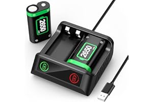 QUMOX Fast Charging 2x2650mAh Rechargeable Battery Packs with Charger for Xbox One/Xbox Series X|S Xbox One S/Xbox One X/Xbox One Elite Wireless Controller, Lasting Intelligent Protection