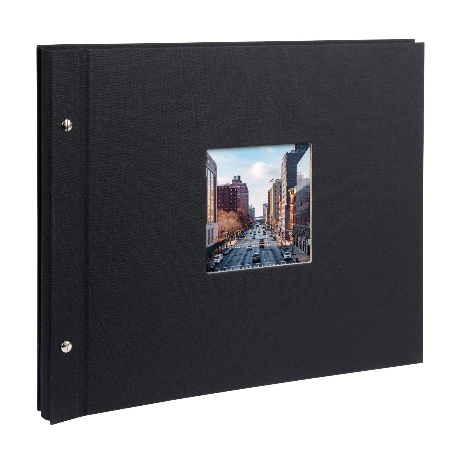 goldbuch Bella Vista 39 x 31 cm 40 White Pages with Glass Dividers, Expandable Album with Canvas Photo Book - Black - 28897