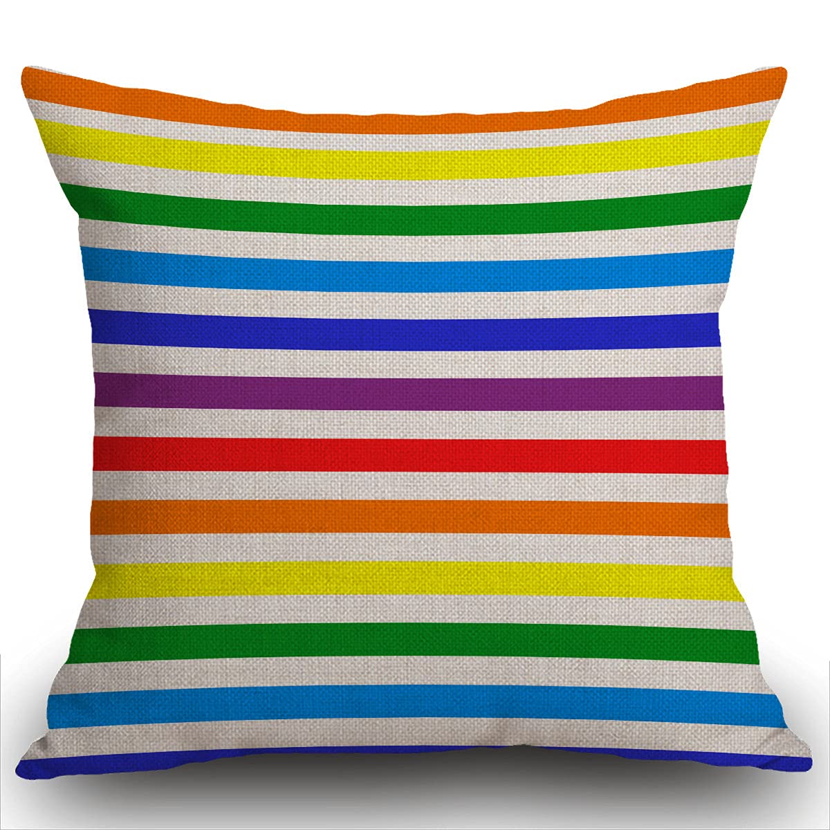 Smooffly Throw Pillow Case Rainbow and White Stripes Cushion Covers 18x18 inch Linen Square Throw Pillow Cover for Living Room Sofa Couch Bed Pillowcase 45cm x 45cm
