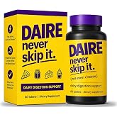 Daire Lactase Enzyme Tablets 9000 FCC &ndash; Fast-Acting Lactose Pills for Lactose Intolerance &amp; Dairy Relief &ndash; Vegan, Non-GMO, Gluten-Free &ndash; 60 Tablets