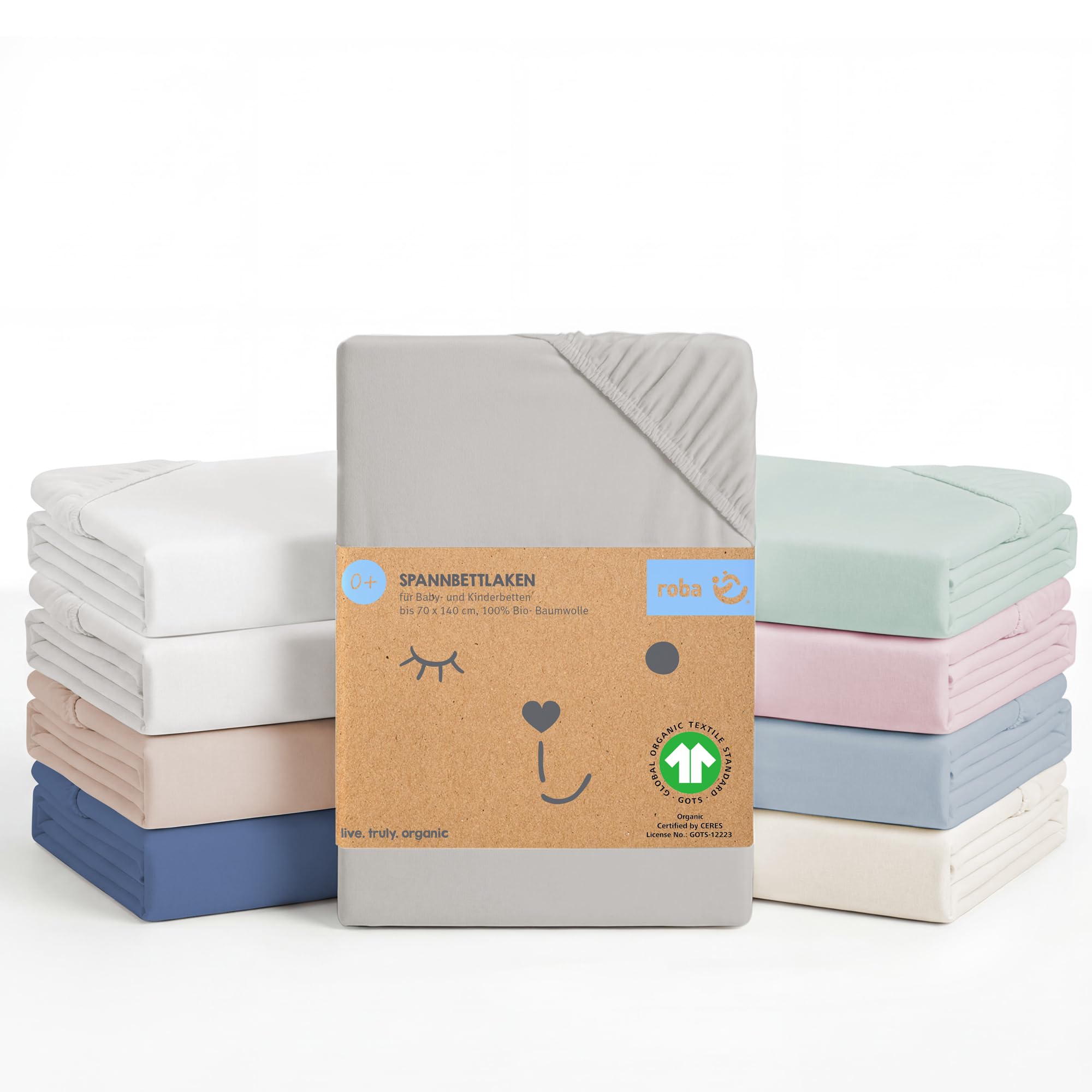 roba Lil Planet Fitted Sheet for Baby Bed 60 x 120 cm to 70 x 140 cm - Single Jersey - 100% Organic Cotton - Oeko-TEX® and GOTS Certified- Silver Grey