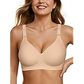 OEAK Womens Seamless Bras Comfortable Bra No Underwire Full Support Bralette Push Up Plus Size V Neck Sleeping Tshirt Bras