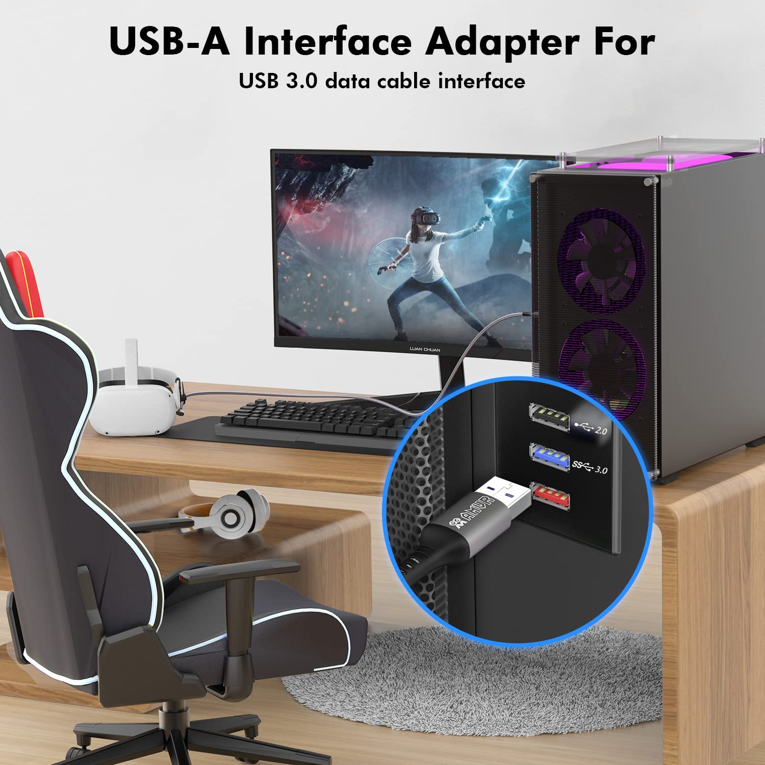 AMVR Link Cable Compatible with Quest 2/1 and PC/Steam VR, 6M Virtual Reality Headset Cable, USB 3.0 Type A to C VR Headset Cable with adapter, High Speed Data Transfer Charging Cord