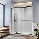 SUNNY SHOWER 58.5-60 in.W x 72 in.H Glass Shower Door, Semi Frameless Double Sliding Shower Door, 1/4" Clear Glass, Black Fin
