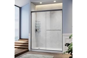 SUNNY SHOWER 58.5-60 in.W x 72 in.H Glass Shower Door, Semi Frameless Double Sliding Shower Door, 1/4" Clear Glass, Black Finish