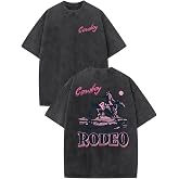 Bobeutou Western Shirts for Men Vintage Rodeo Cowboy Shirt Oversized Graphic Tees Country Concert Acid Wash T-Shirts Tops