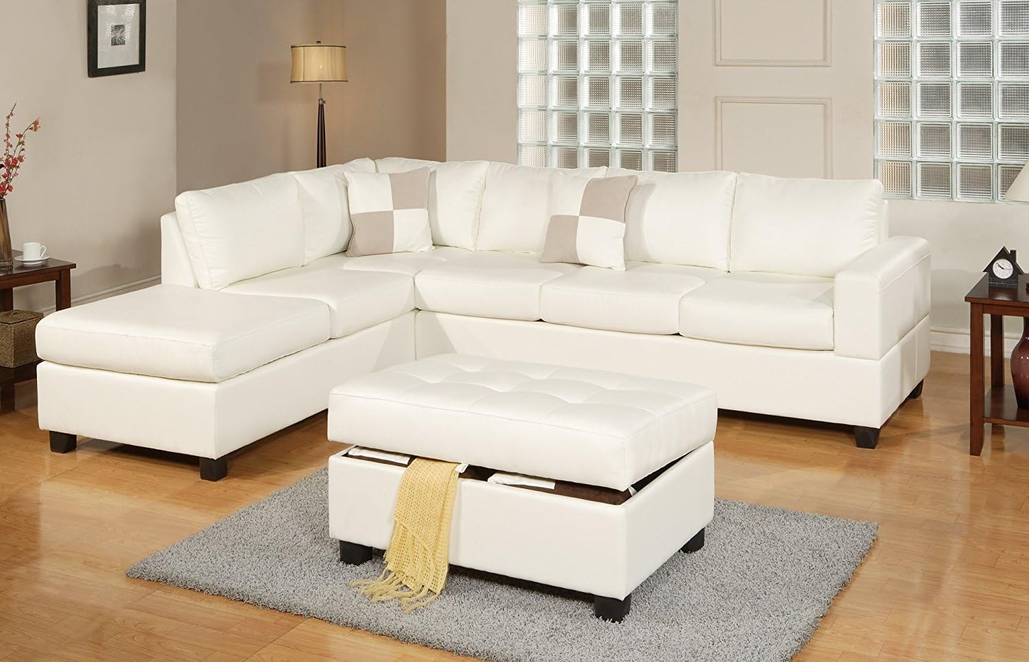 Amazon Com 3pcs Modern Soft Touch Reversible Cream Bonded Leather