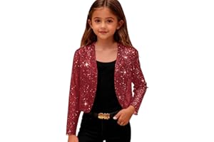 GENERIC Sequin Jacket for Girls Long Sleeve Open Front Cardigan Shrug Girl Bolero Party Sparkly Cropped Jackets Coat