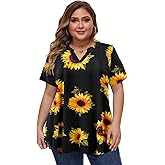 LARACE Summer Tops for Women Plus Size Tunic Tops Short Sleeve Shirts V-neck Pleated Blouse Tee