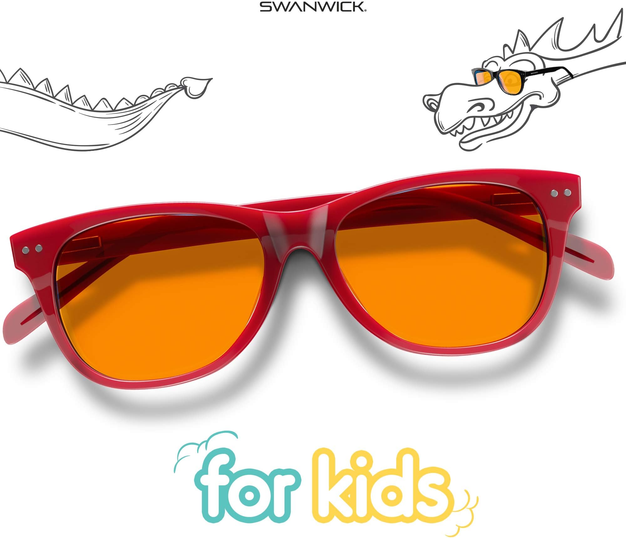 Swannies Kids Premium Blue Light Blocking Glasses for Better Sleep and Eye Strain Relief for Computer Games, Reading or TV Screens - (Red) Kids