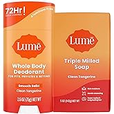 Lume Whole Body Deodorant And Soap - 2.6 Ounce Smooth Solid Stick With 72 Hour Odor Control and 5 Ounce Triple Milled Soap - Aluminum Free, Baking Soda Free and Skin Loving (Clean Tangerine)