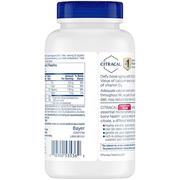 CITRACAL MAXIMUM PLUS CALCIUM SUPPLEMENT – CALCIUM CITRATE WITH VITAMIN D3, ZINC, & ESSENTIAL MINERALS FOR BONE HEALTH SUPPORT, AGES 12+, 180 COUNT (PACKAGING MAY VARY)