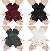 Bencailor 4 Pairs Fingerless Gloves Winter Warm Fingerless Mittens for Women Hand Crochet Knit Gloves Open Fingers