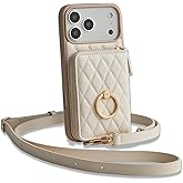 ZVE for iPhone 17 Pro Max Case Wallet with Card Holder, 360° Rotation Ring Stand Crossbody Wallet Cover 6.9 Inch-Beige