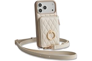 ZVE for iPhone 17 Pro Max Case Wallet with Card Holder, 360° Rotation Ring Stand Crossbody Wallet Cover 6.9 Inch-Beige