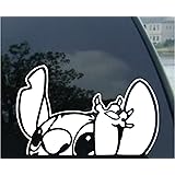 graphix Lilo - Stitch - Waiving - Auto Window Sticker Decal for Car Truck SUV Motorcycle (5.5", White)