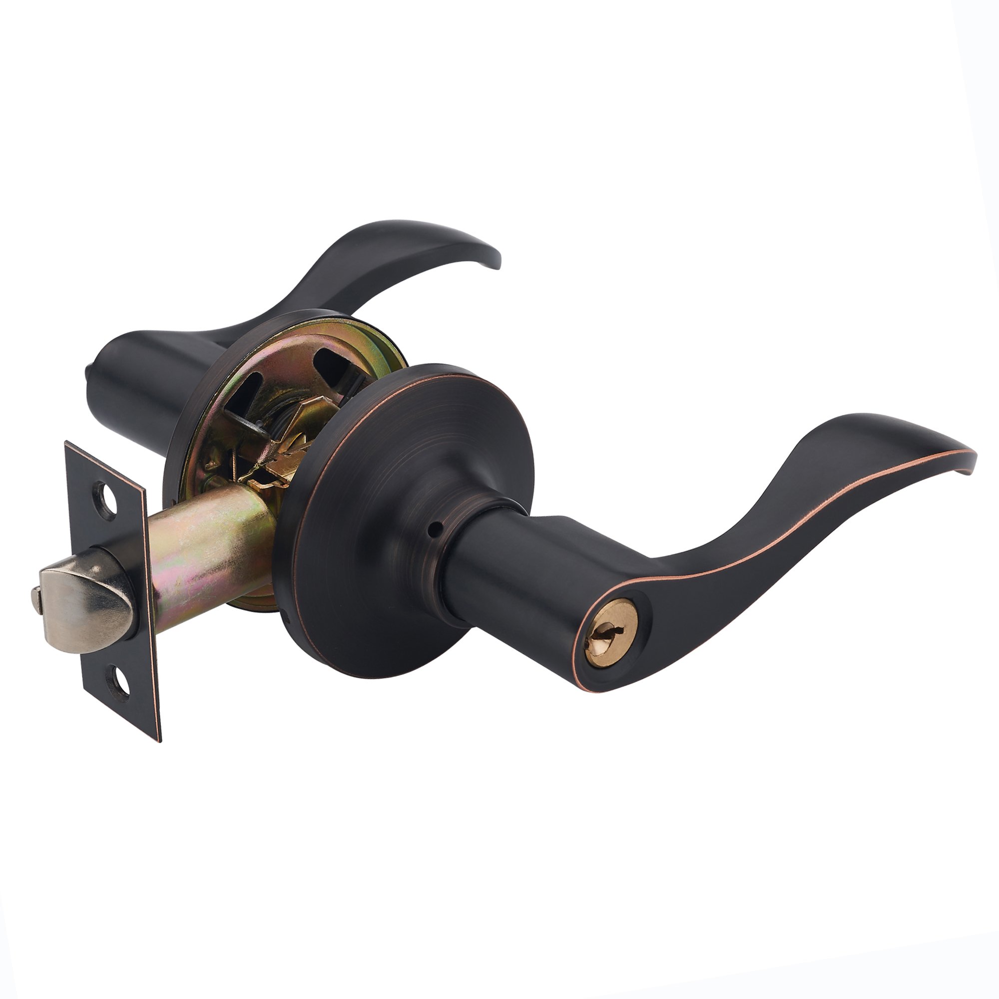 HAIFUAN Right Handed Wave Style Lever Handle Entry Front Door Knob Leverset Lockset, ORB Finish(805-K-R-ORB)