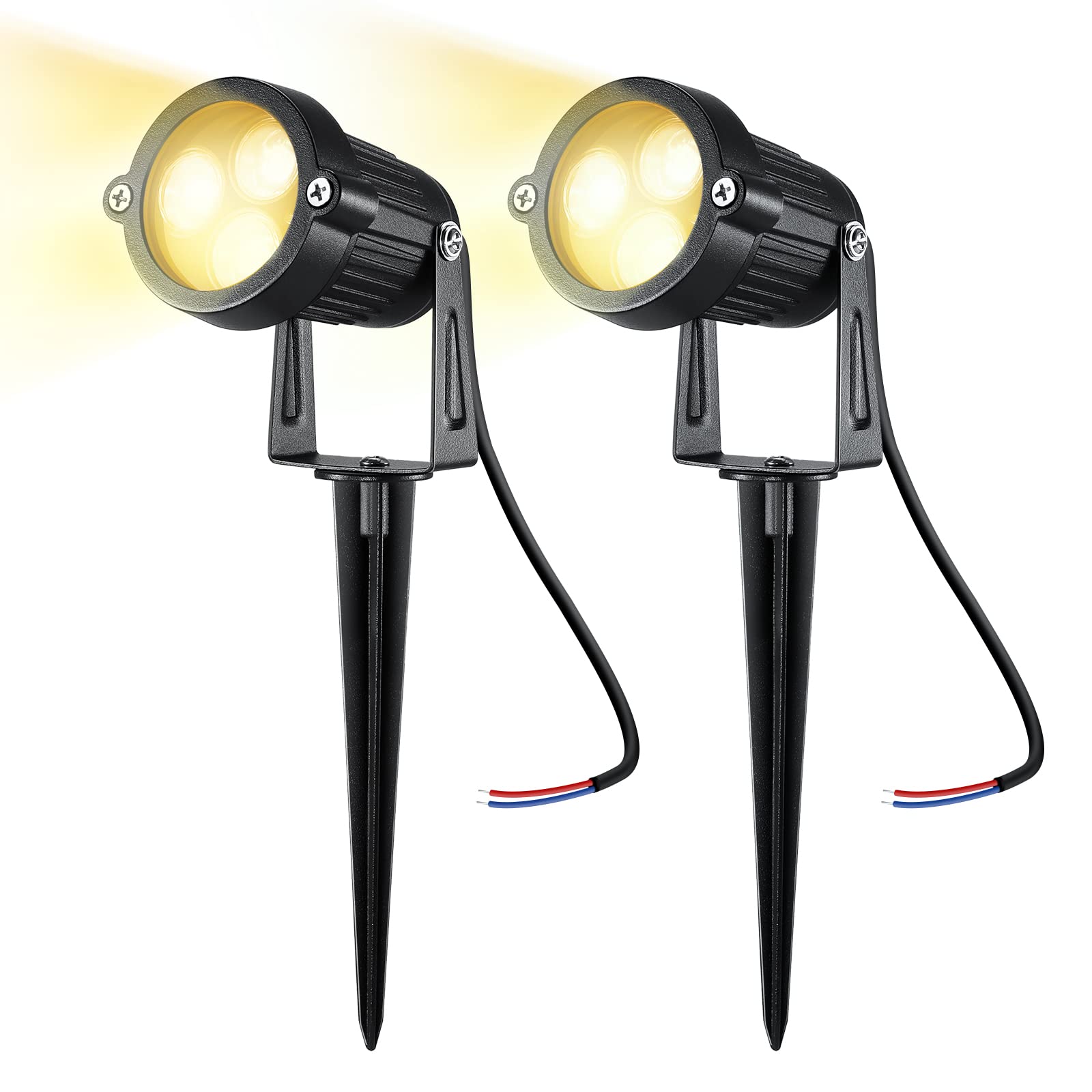 LemonBest® 2Pcs DC 12V Landscape Lights, 3x3W IP65 Waterproof Cast-Aluminum Garden Spike Lights, LED Outdoor Landscape Spotlight Fixture Garden Night Spike Lawn Lamp (Warm White)