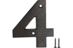 Fitous 4.9 Inch High Vintage Cast Iron House Number Outsider, Solid Home Address Numbers, Unique Sandbrushed Finish with Individual Irregular Handcraft Antique Black Look.Number-4