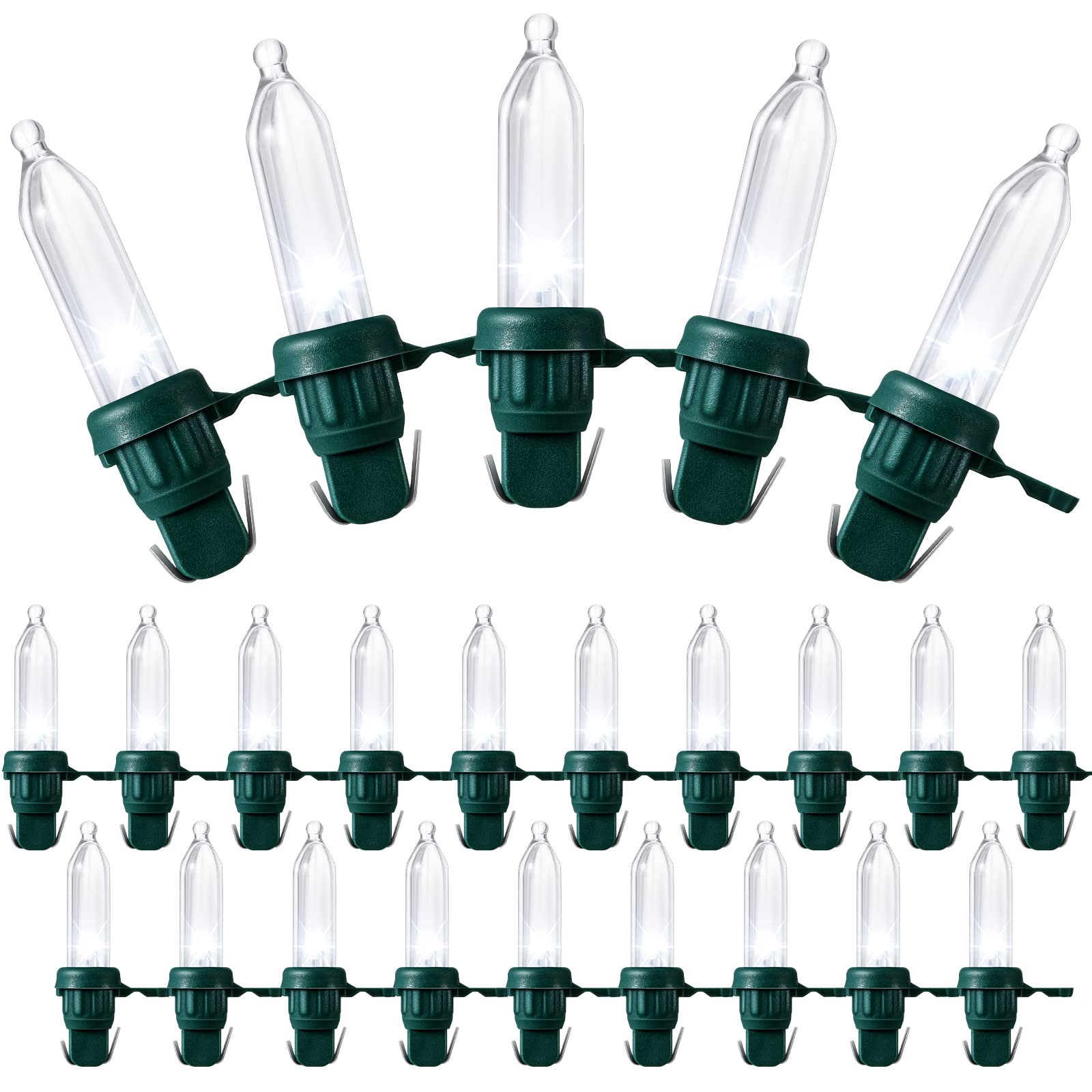 Photo 1 of Remagr 120 Pcs Christmas LED Replacement Bulb Mini Wide Angle LED Xmas Bulb Tree Light Outdoor String Light Replacement for Christmas Garden Party Decor(Green Base with Cold White Bulb)