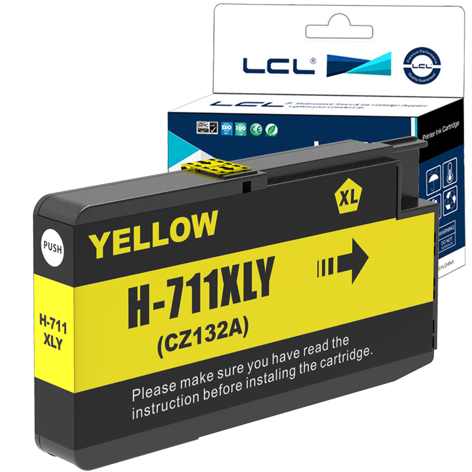 LCL Compatible Ink Cartridge 711XL 711 XL CZ132A (1Yellow) Replacement for HP Designjet T120 24 T120 610 T520 24 T520 36 T520 610 T520 914 T125 24 T530 T130 T525