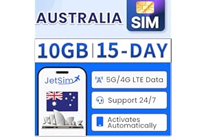 JetSIM Australia SIM Card (15 Days), 10GB High-Speed Data, Quick Activating, Plug & Play, Hotspot Support, Easy to Use Travel
